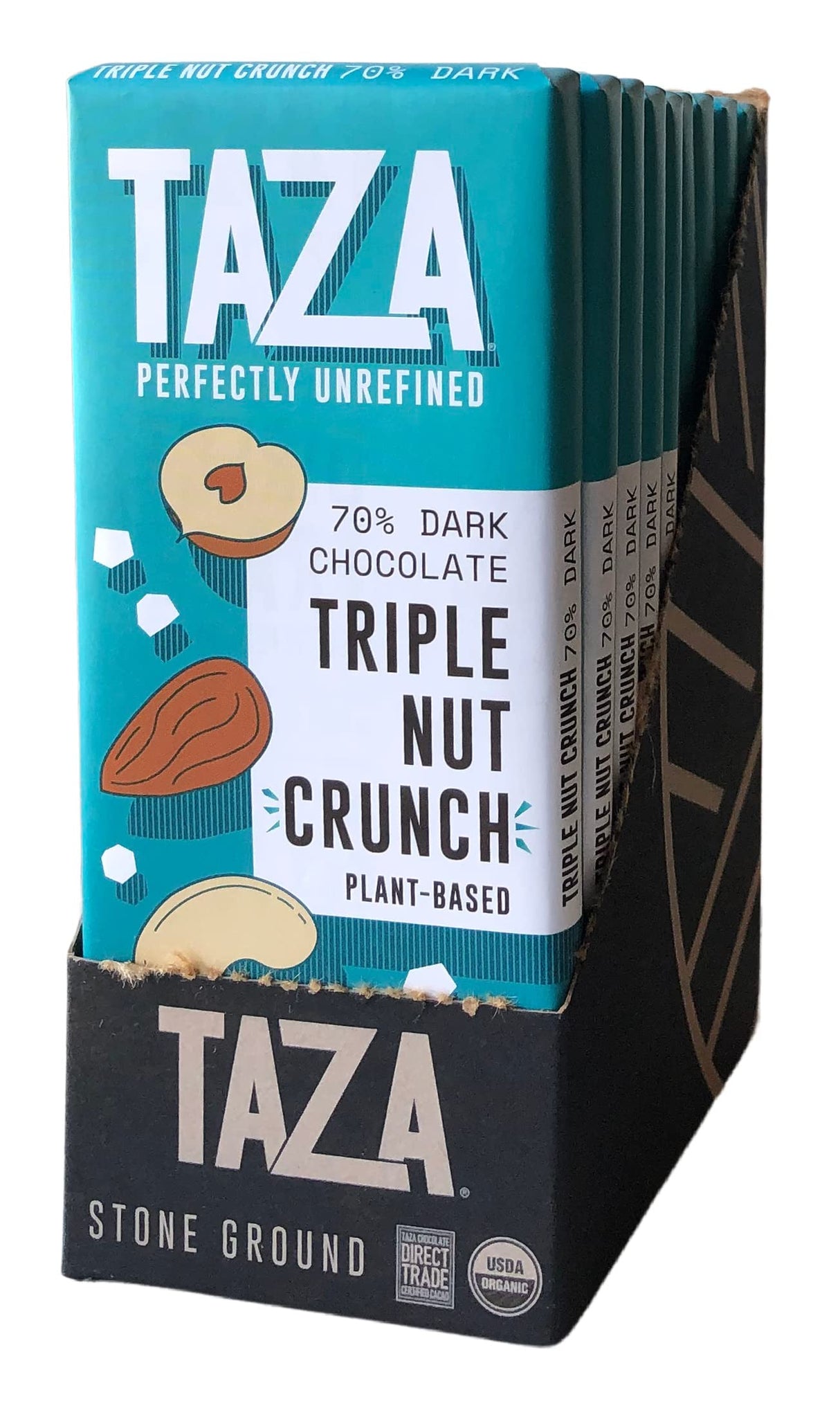 Taza Chocolate - Organic 70% Dark Chocolate Nut Crunch Bar, 2.5 oz (Pack of 10) - Gluten-Free Kosher