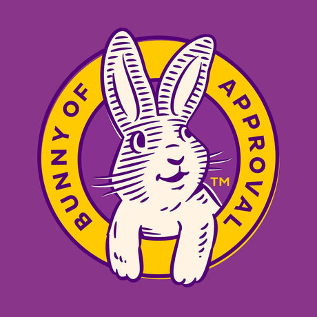 Logo of a rabbit with 'Bunny of Approval' text on a purple background