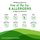 Promotional graphic for Daiya products highlighting allergen-free status with green text and icons on a white background.
