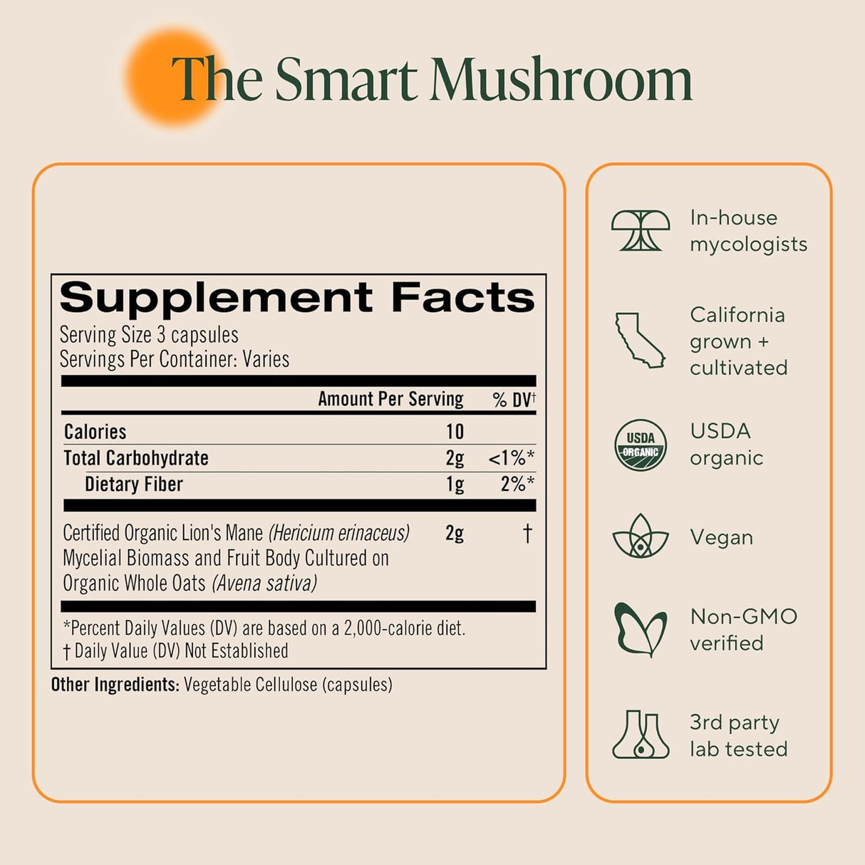Om Mushroom Superfood Lion's Mane Capsules, 2000mg, 180 Count (60-Day Supply)