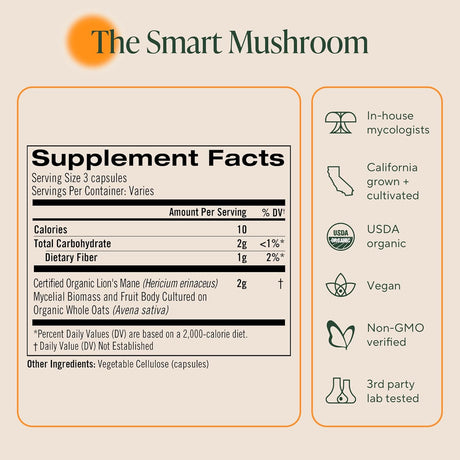 Om Mushroom Superfood Lion's Mane Mushroom Capsules, 90 Count