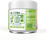 Container labeled 'The Science' with brain graphic and text on a white background