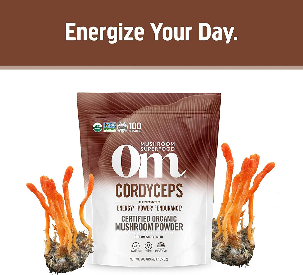 Om Mushroom Sup. Cordyceps Organic Mushroom Powder, 7.05 Oz. - Cozy Farm 