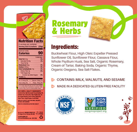 Better With Buckwheat Rosemary Herb Crackers, 4.25 oz (Case of 6)