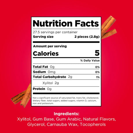 PUR Cinnamon Gum, Sugar-Free, 2.72 oz, Pack of 12