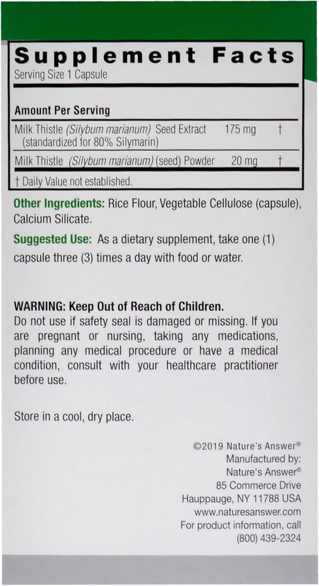 Nature's Answer Milk Thistle Seed Extract, 120 Vegetarian Capsules