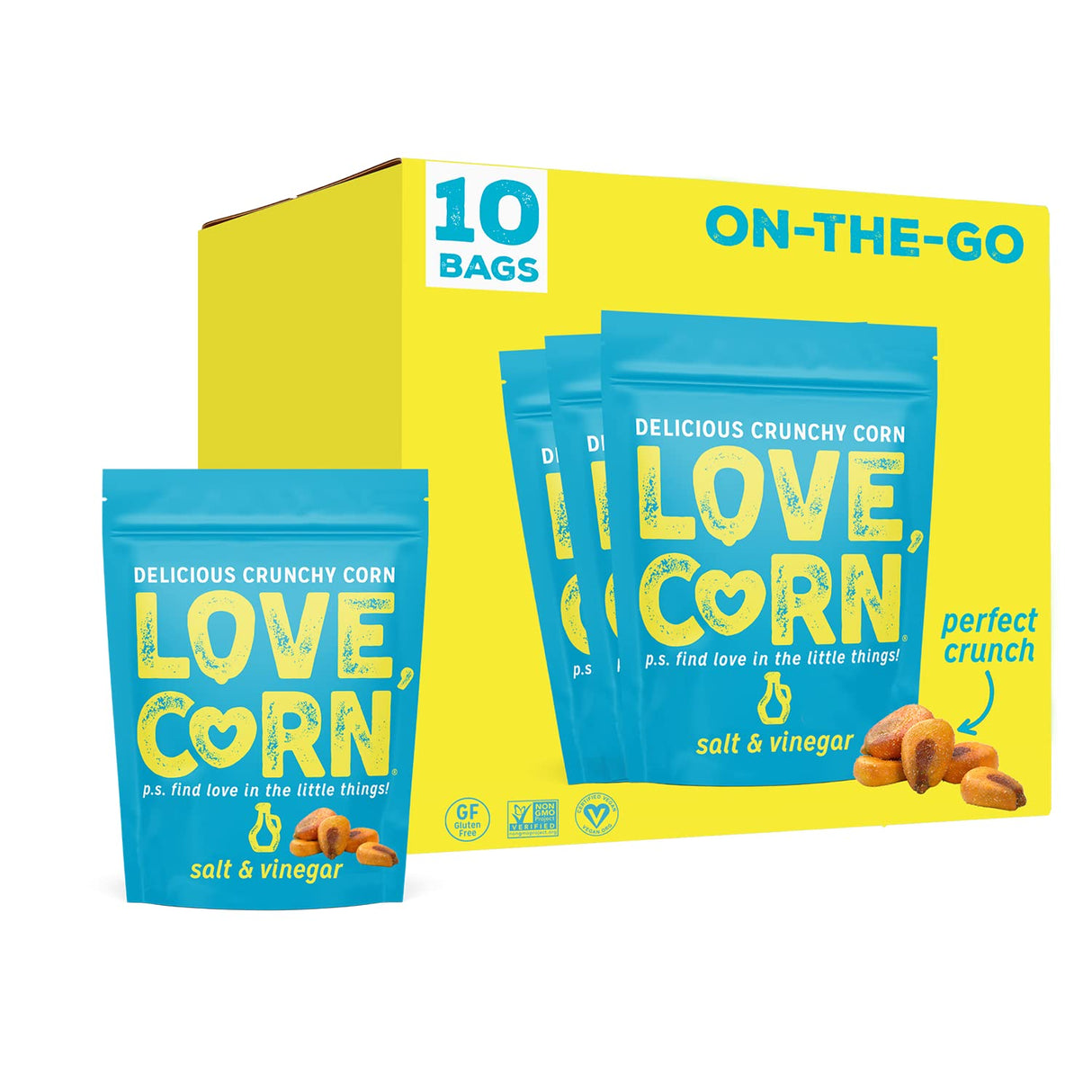 Love Corn Roasted Corn, Salt & Vinegar, Case of 10, 1.6 Oz