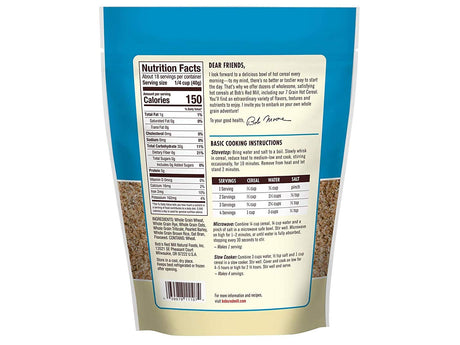 Back view of a food packaging with nutritional information and cooking instructions.