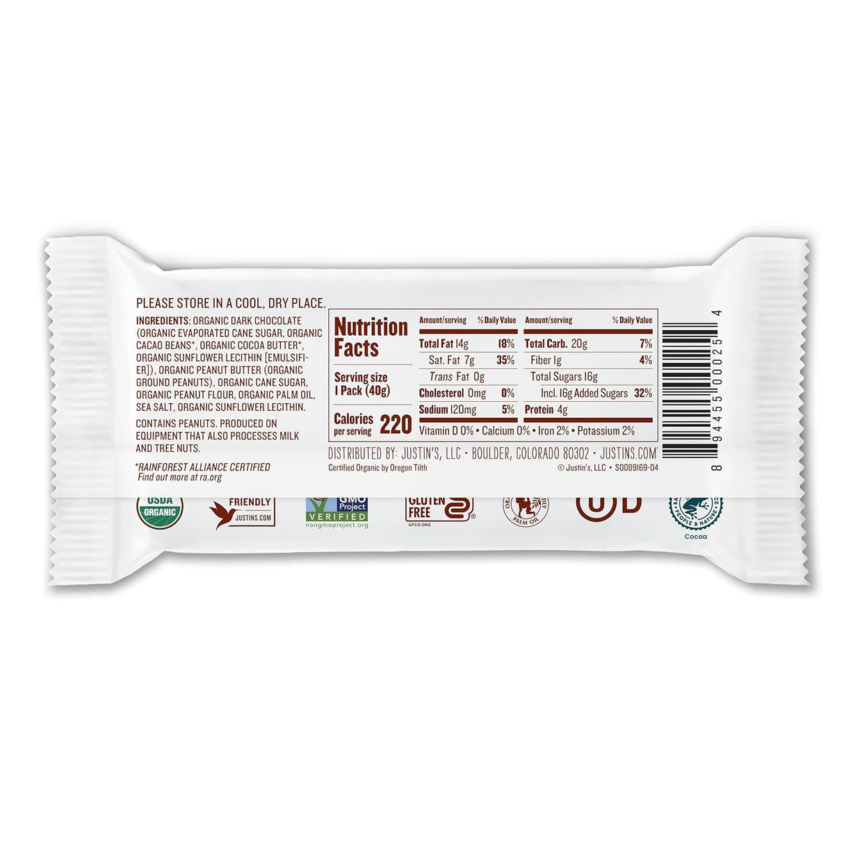 Justin's Organic Peanut Butter Cups, Milk Chocolate, 1.4 oz (Case of 12)
