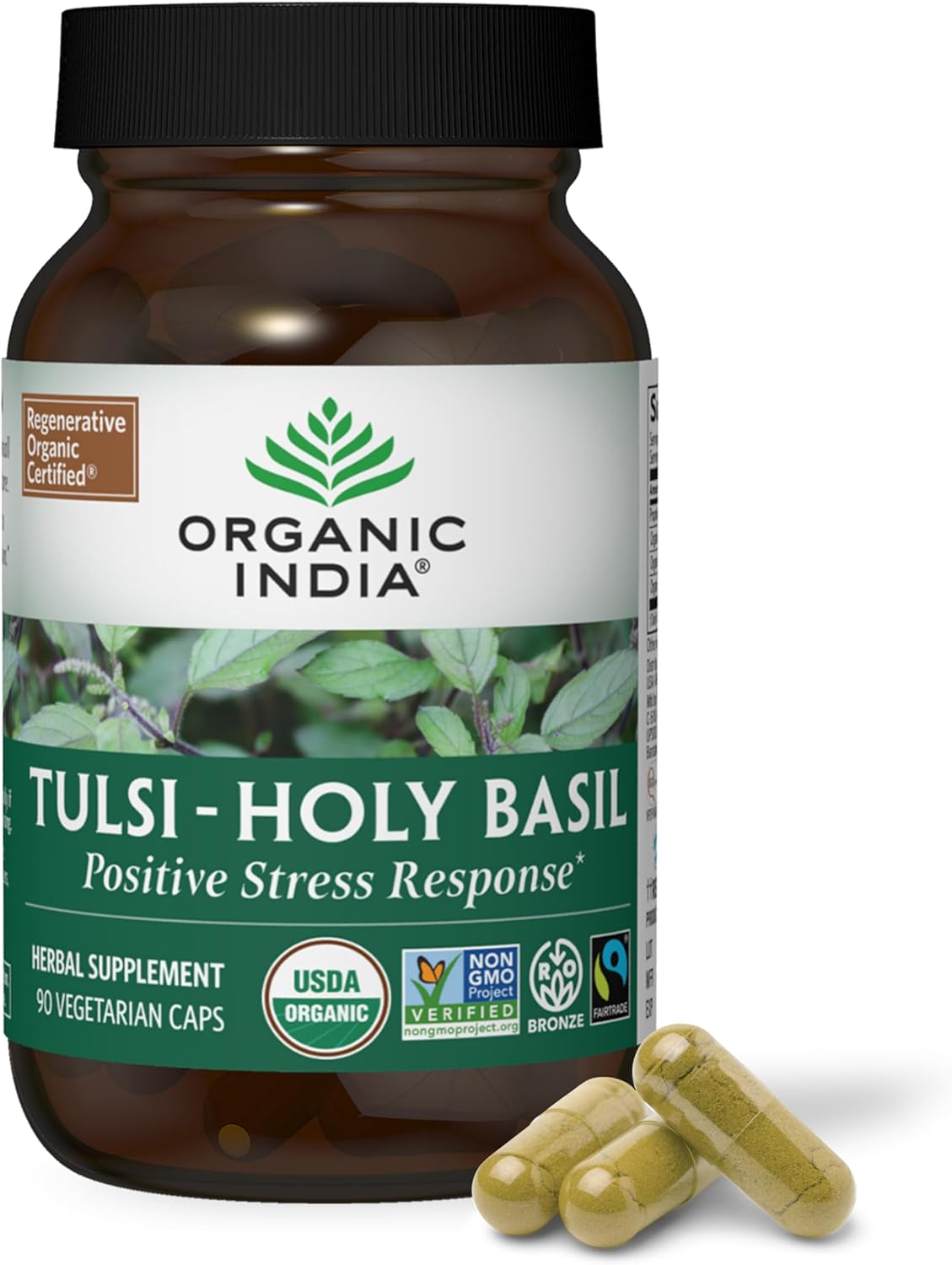 Organic India Tulsi Holy Basil Supplement, 90 Capsules – Stress Relief & Immune Support