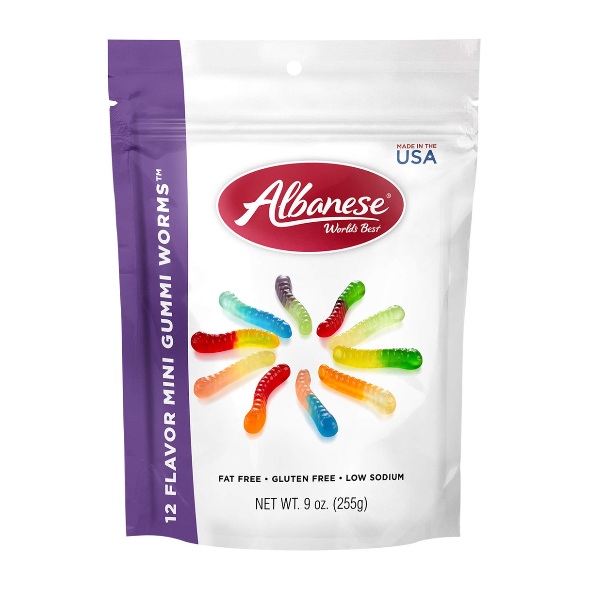 Albanese - Gummi Worms 12 Flavors, 9 oz (Pack of 6) - Gluten Free Candy