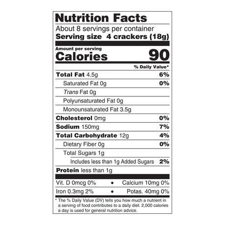 Nutrition facts label for crackers on a white background
