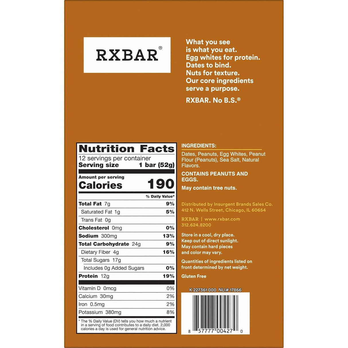 RXBAR Peanut Butter Protein Bar, 1.83 Oz. (Pack of 12)