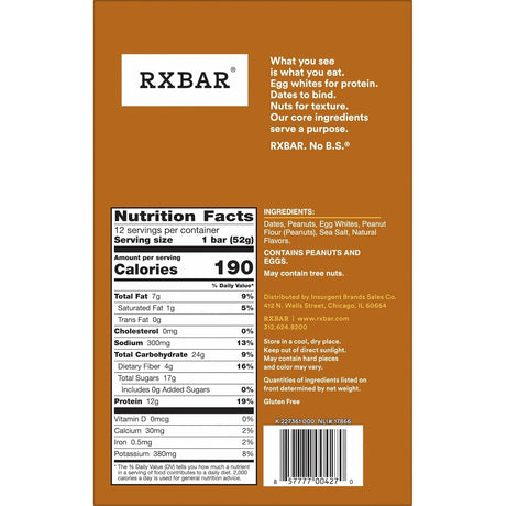 RXBAR Peanut Butter Protein Bar, 1.83 Oz. (Pack of 12)