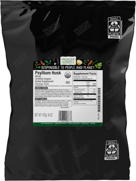 Frontier Herb Psyllium Seed Husk, Whole, Organic, 1 Lb.