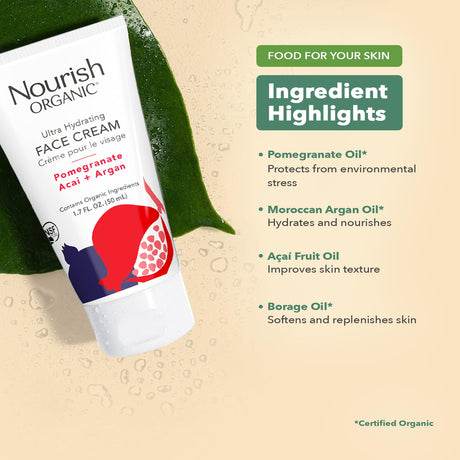 Nourish Organic Ultra-Hydrating Argan & Pomegranate Facial Cream, 1.7 oz