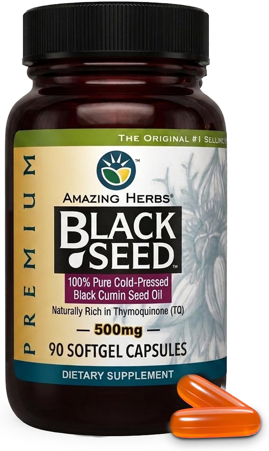 Amazing Herbs - Black Seed Black Cumin Seed Oil - 90 Softgels