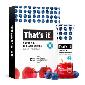 That's It Apple and Blueberry Fruit Bars, 100% Real Fruit, Gluten Free, Non-GMO, 1.2 oz Bars, Case of 12