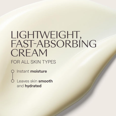 Lightweight fast-absorbing cream packaging with text on a white background