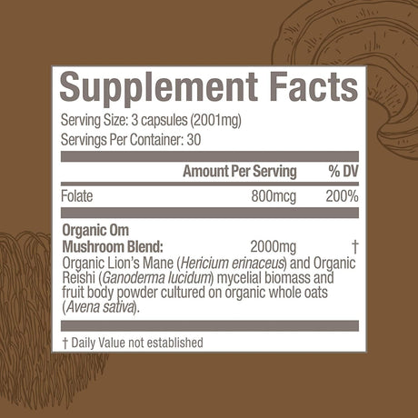 Om Mushroom Superfood Brain Fuel Capsules, 90 ct - Lion's Mane & Reishi (Packaging May Vary)