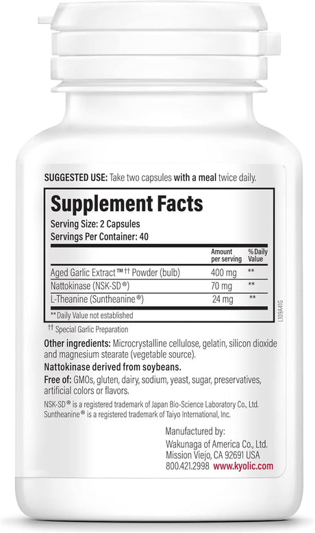 Kyolic Aged Garlic Extract, Blood Pressure Health Formula 109, 80 Capsules