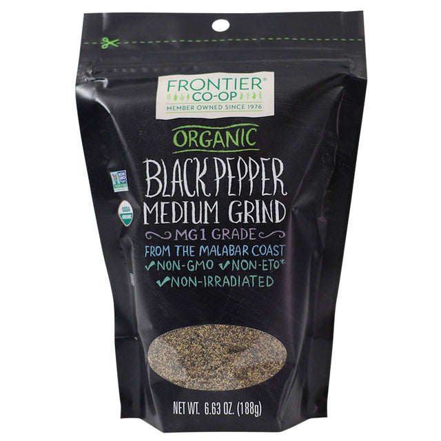 Frontier Natural Products Coop - Organic Black Pepper Medium Grind, 6.63 oz (Pack of 12) - Bulk Pepper Seasoning