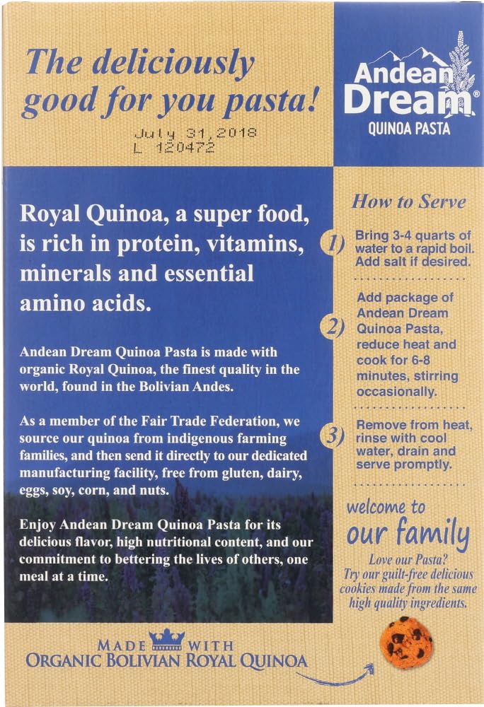 Andean Dream Gluten-Free Organic Quinoa Macaroni Pasta, 8 oz, Pack of 12