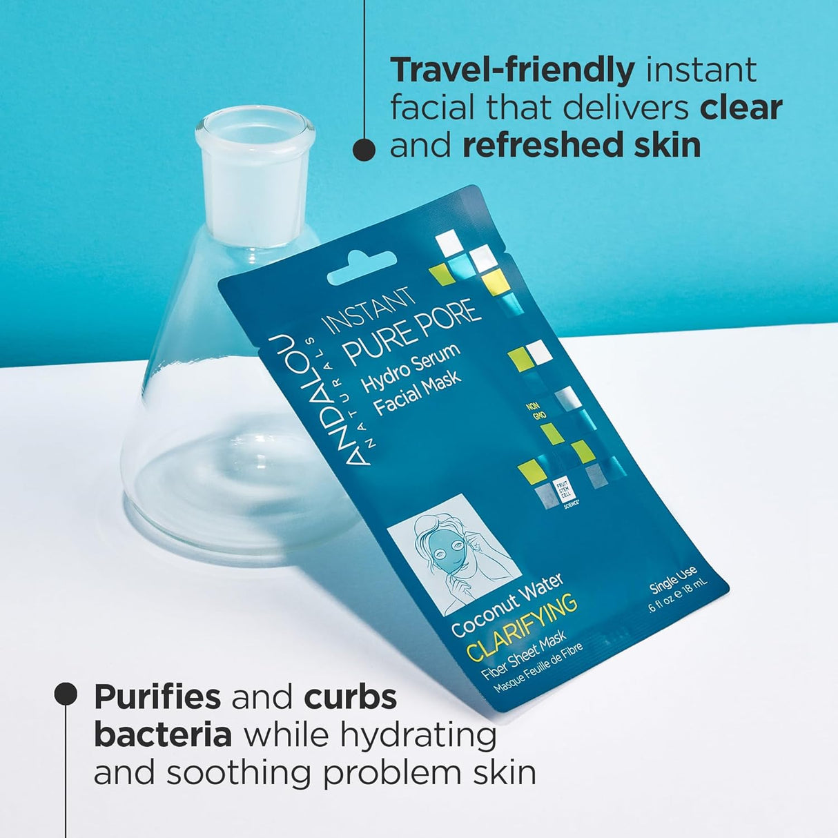 Andalou Naturals Instant Pure Pore Facial Mask, Coconut Water Clarifying, Case of 6, 0.6 Fl Oz – Natural Pore Refining Treatment