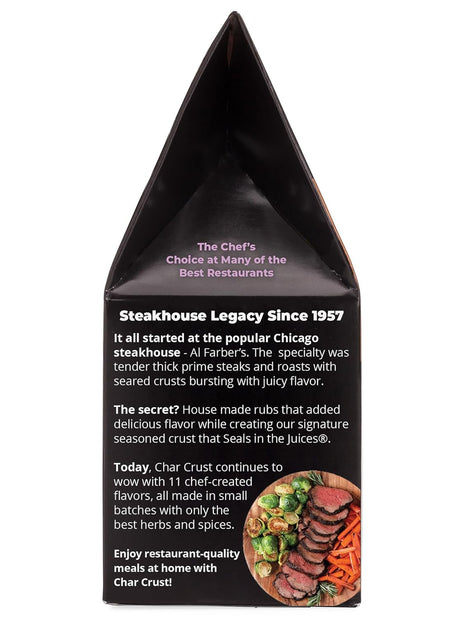 Char Crust steak packaging with text and product image on a white background