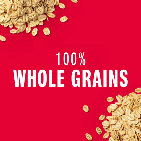 Oats on a red background with '100% Whole Grains' text