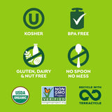 Collection of food safety and certification logos on a green background