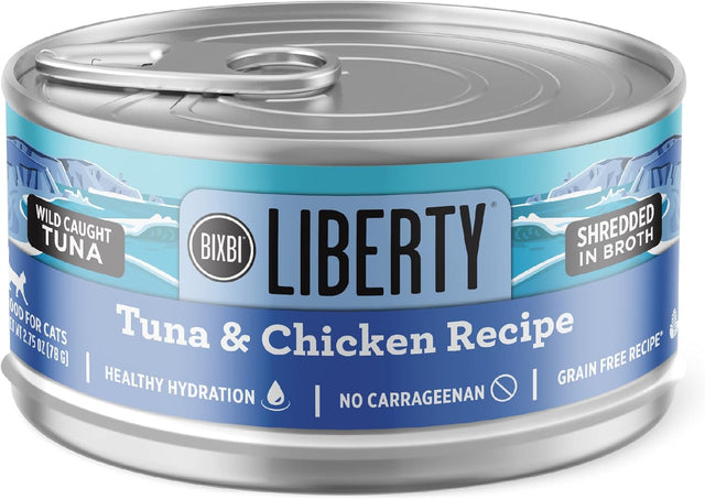 Bixbi Liberty Tuna & Chicken Shreds Cat Food, 2.75 oz (Case of 24) - Grain-Free & High-Protein