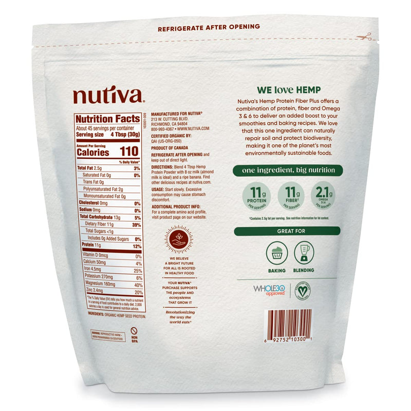 Nutiva Organic Hemp Protein Hi-Fiber, 3 Lbs - Cozy Farm 