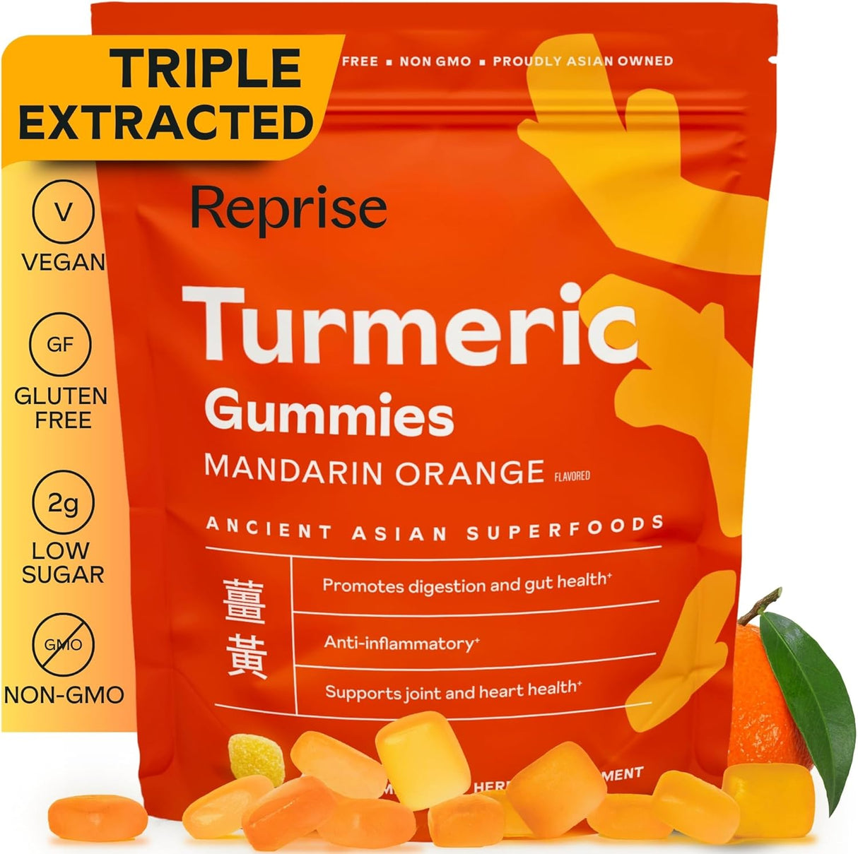 Reprise - Turmeric Orange Gummies, 45 Ct (Pack of 1) - Gluten Free Supplement