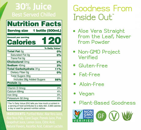 Alo Appeal Aloe Vera Juice Drink, Pomelo Lemon & Pink Grapefruit, 16.9 fl oz., Pack of 12