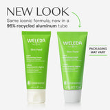 Two Weleda Skin Food tubes on a white background with text about new packaging.