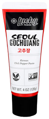Tube of Lucky Foods Seoul Gochujang Korean Chili Pepper Paste on a white background