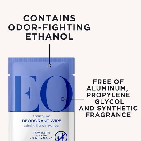 EO Lavender Deodorant Wipes, 6-Count, Case of 12