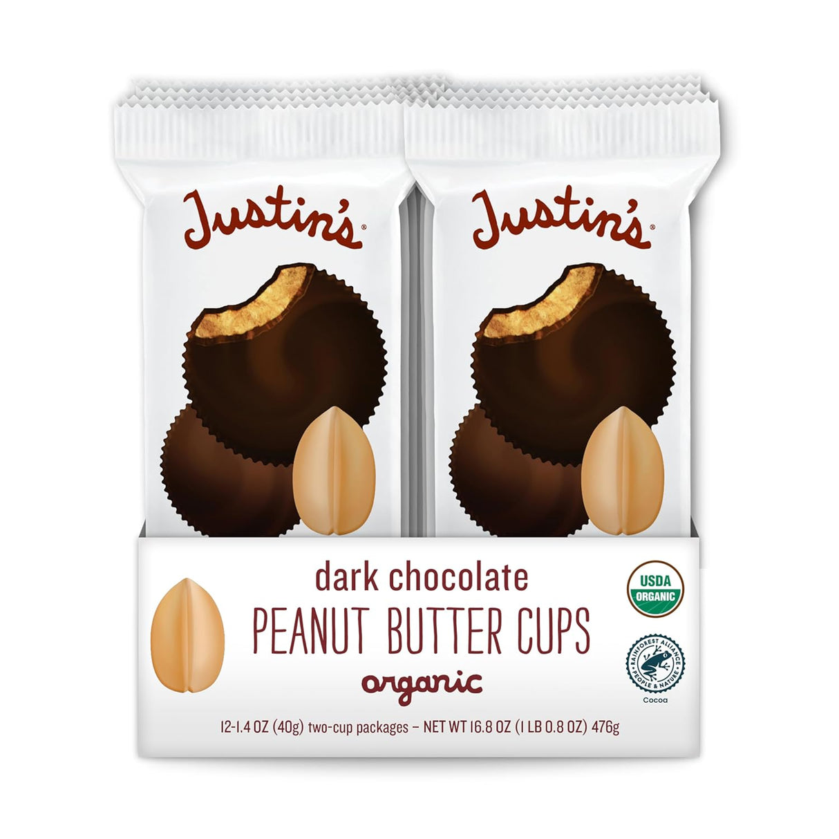 Justin's Organic Peanut Butter Cups, Milk Chocolate, 1.4 oz (Case of 12)