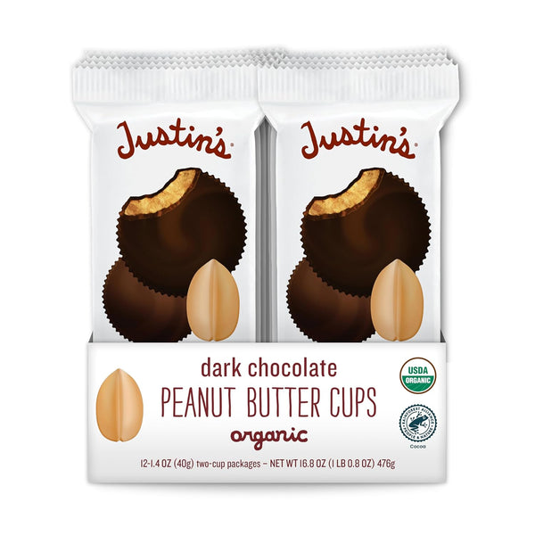 Justin's Organic Peanut Butter Cups, Milk Chocolate, 1.4 oz (Case of 12)