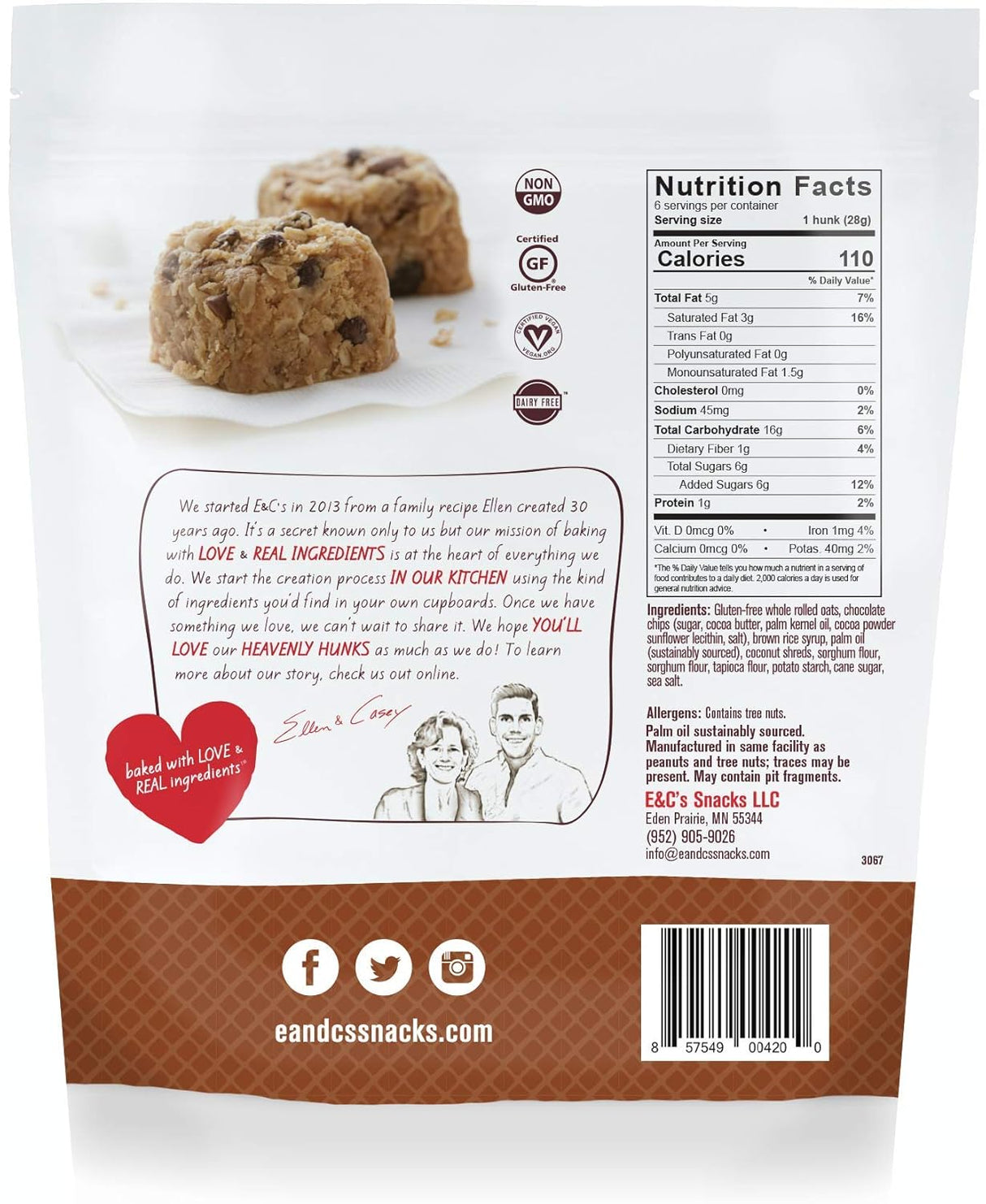 Heavenly Hunks Oatmeal Chocolate Chip Cookies, 6 Oz., Pack of 6