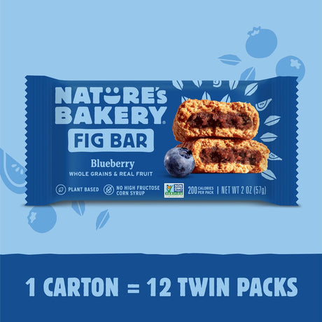 Nature's Bakery Blueberry Fig Bars, Stone Ground Whole Wheat, 2 oz, Pack of 12
