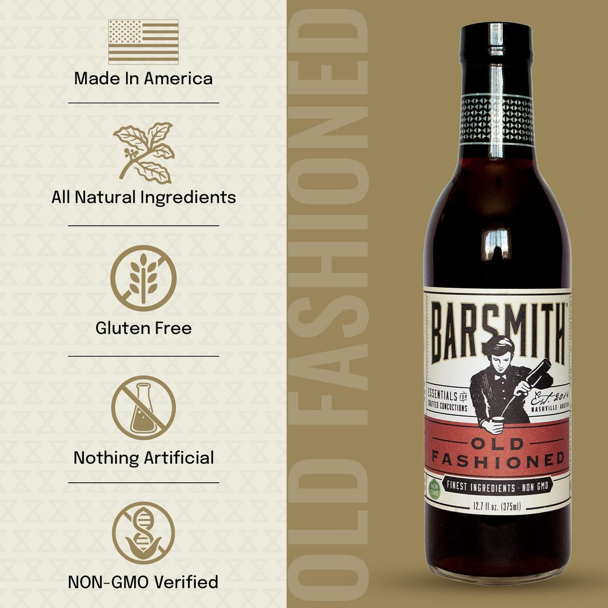 Barsmith Classic Old Fashioned Cocktail Mix, Premium Craft Cocktail, Case of 6 (12.7 fl oz)