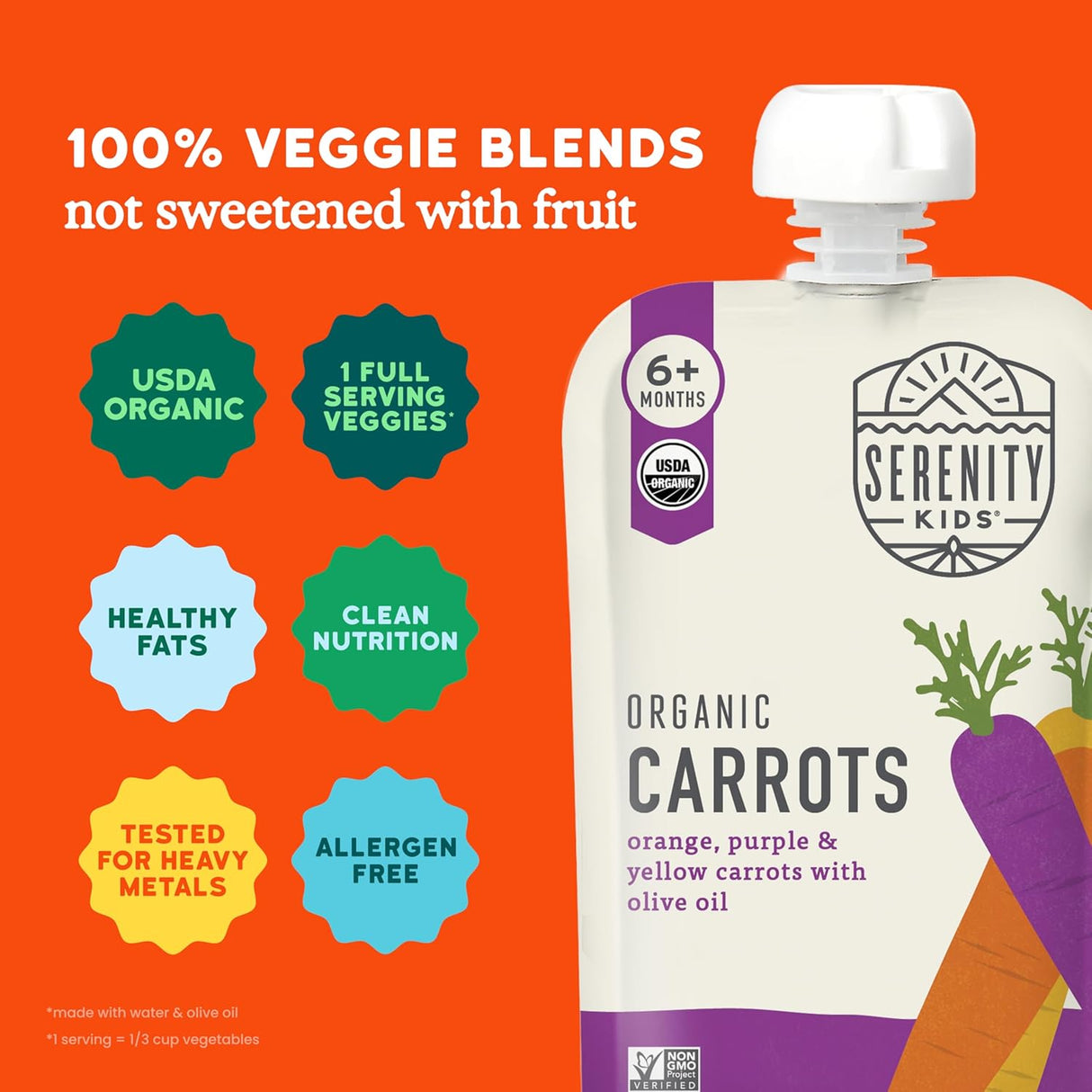 Serenity Kids Carrot Medley Pouch, Organic Baby Food, 3.5 oz, Pack of 6