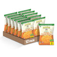 Display of Annie's Organic Cheddar Cheesy Smiles packaging with a 12-pack box on a white background.