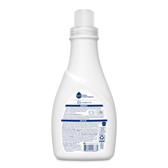 Seventh Generation Natural Liquid Fabric Softener, Free and Clear, Case of 6, 32 Fl Oz