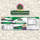 Nature's Answer Brewer's Yeast supplement label on a white background with yeast visible.