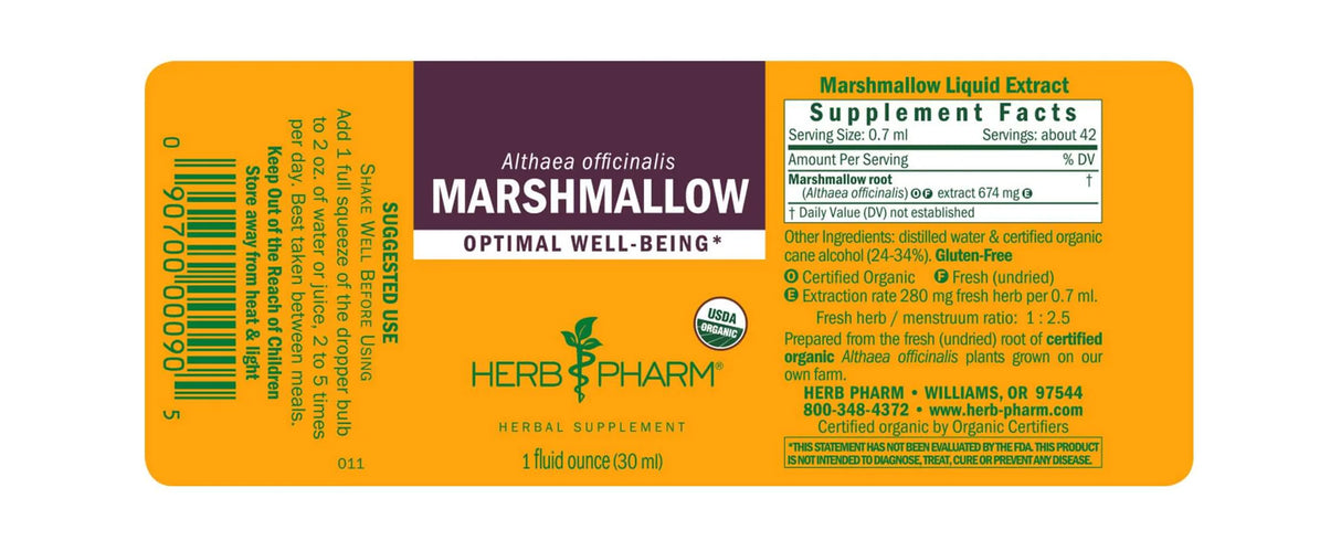 Herb Pharm marshmallow supplement label on a white background