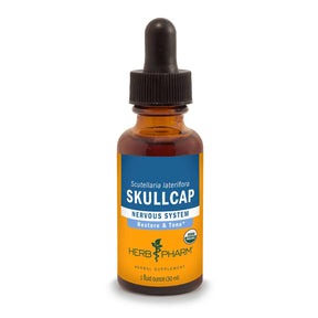 Herb Pharm Skullcap tincture bottle on a white background