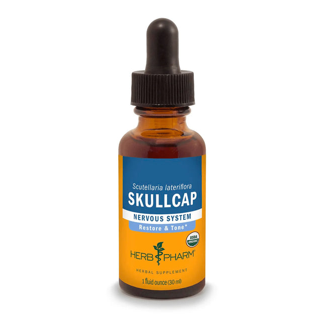 Herb Pharm Skullcap tincture bottle on a white background